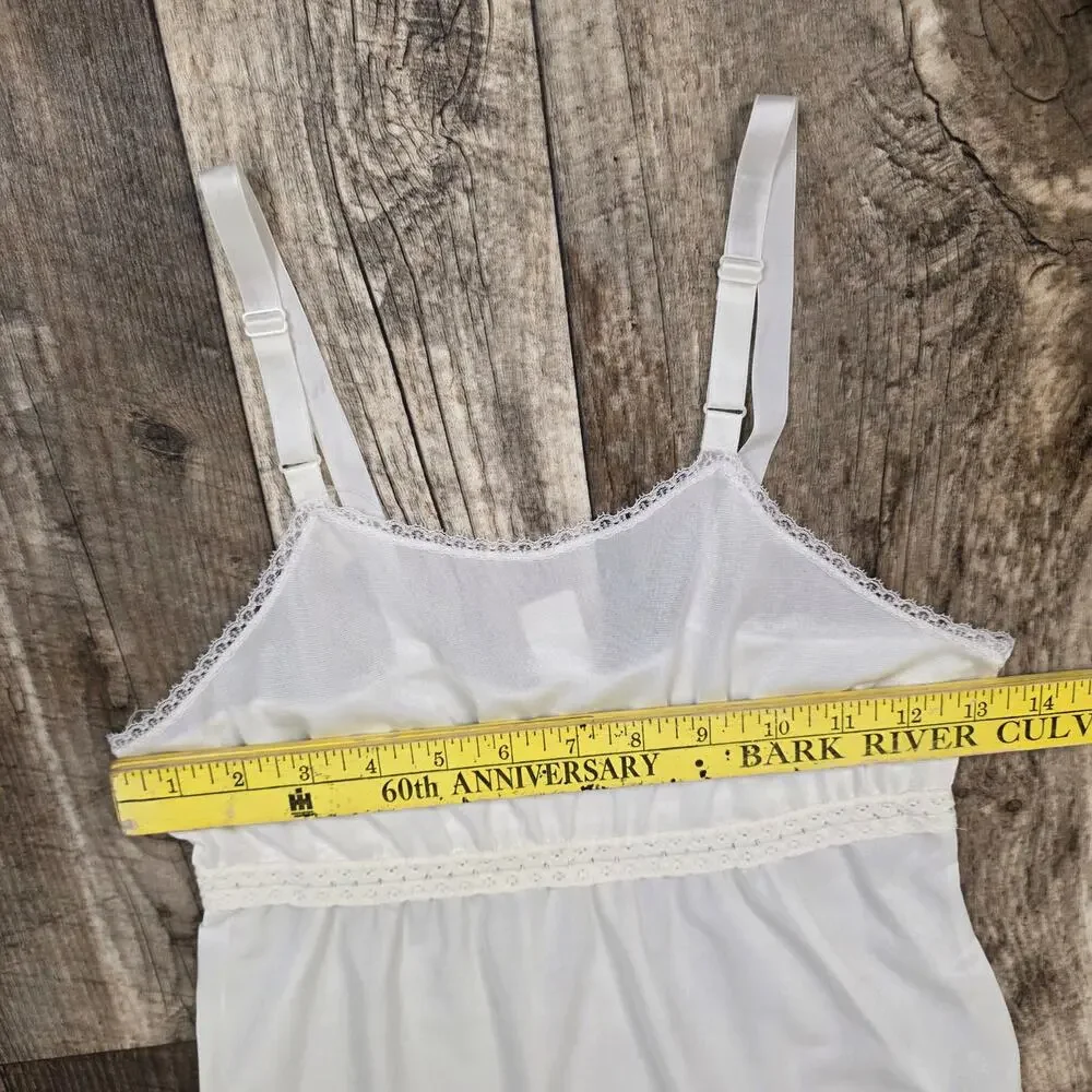 Vintage White Girls Slip Dress Lace Trim Full Slip Petticoat Size 10-12
